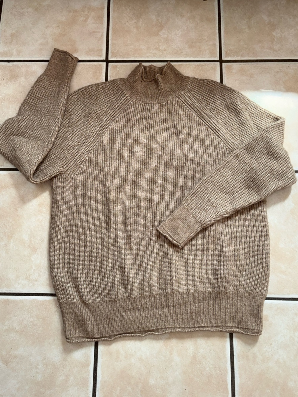 LOFT Ribbed Crewneck Sweater in Beige Tan
